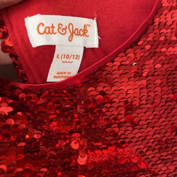 cat and Jack sequin flip red silver snowflake holiday dress large 10/12 - Picture 3 of 4